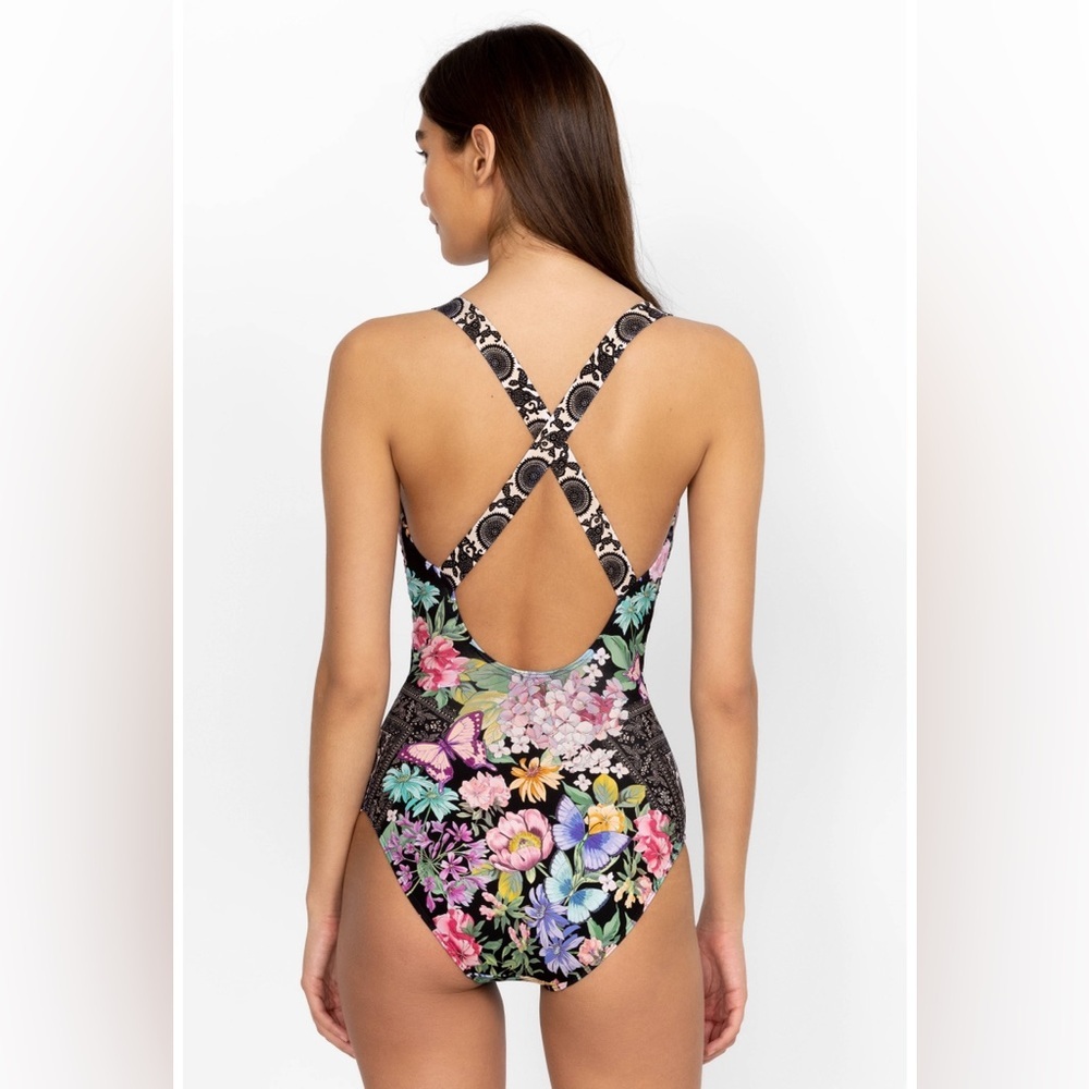 JOHNNY WAS BLACK BUTTERFLY CROSS BACK ONE PIECE - Picture 2 of 9